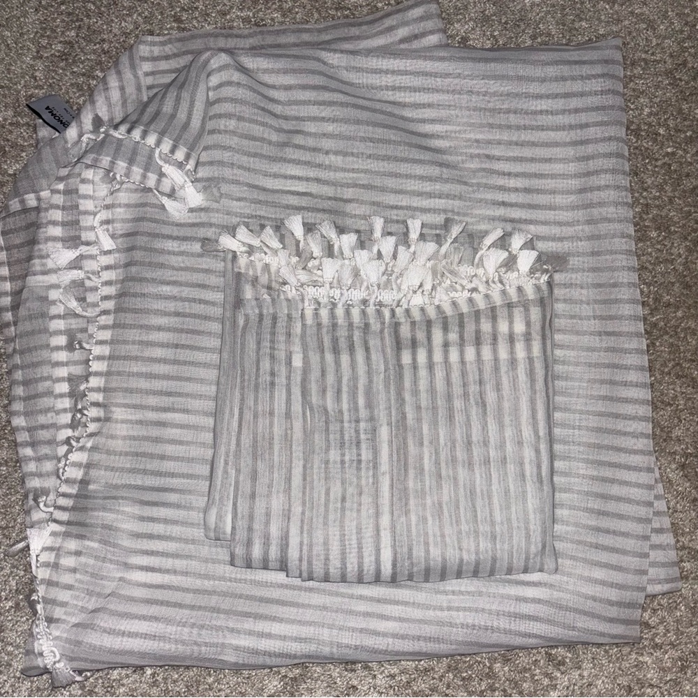 Boho Striped Gray and White sheer  window panels 2 83x41